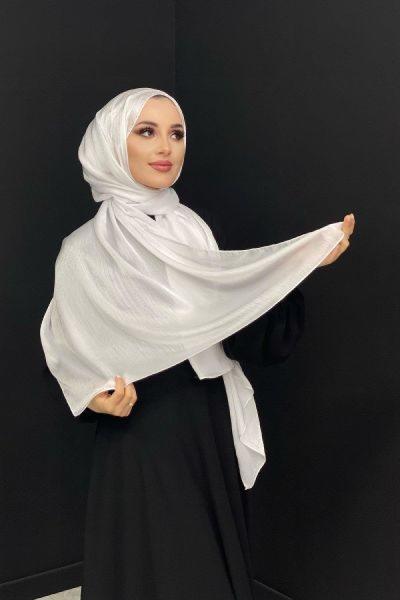 Abiye Janjan Parlak Şal Beyaz