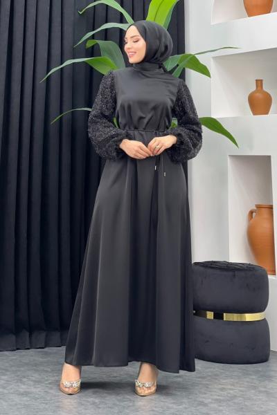 Aden Saten Elbise Siyah