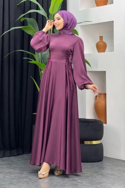 Afra Saten Elbise Lila