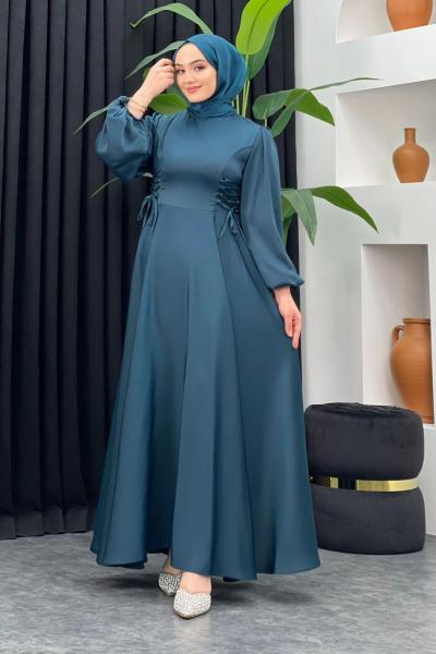 Afra Saten Elbise Petrol Yeşili