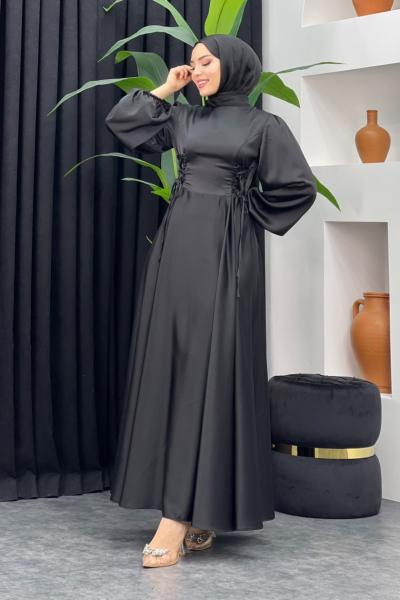 Afra Saten Elbise Siyah