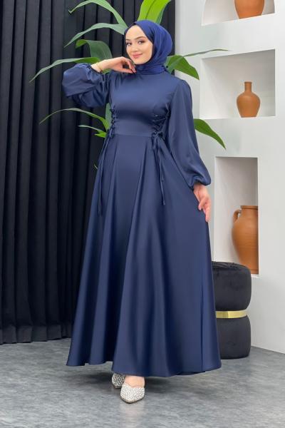 Afra Saten Elbise Lacivert