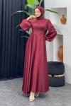 Afra Saten Elbise Bordo