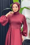 Afra Saten Elbise Bordo