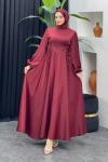 Afra Saten Elbise Bordo