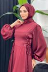 Afra Saten Elbise Bordo