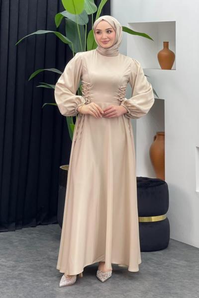 Afra Saten Elbise Taş Rengi