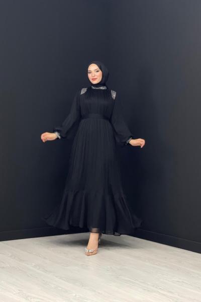 Ahu Taşlı Abiye Siyah