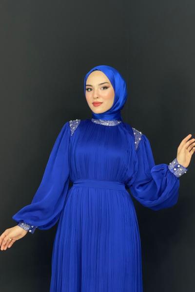 Ahu Taşlı Abiye Saks Mavisi