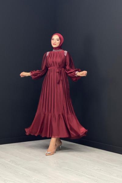 Ahu Taşlı Abiye Bordo