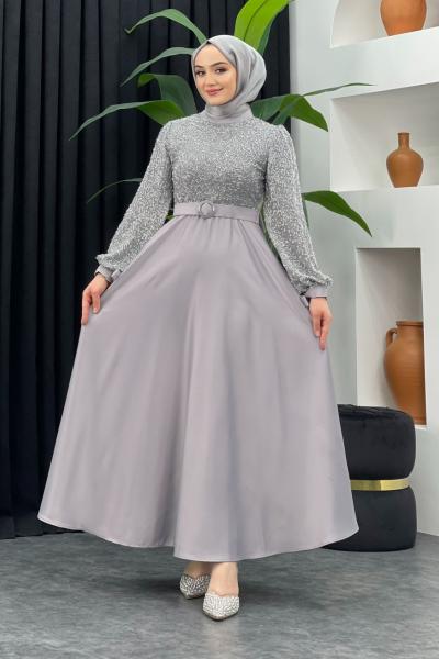 Akay Saten Elbise Gri