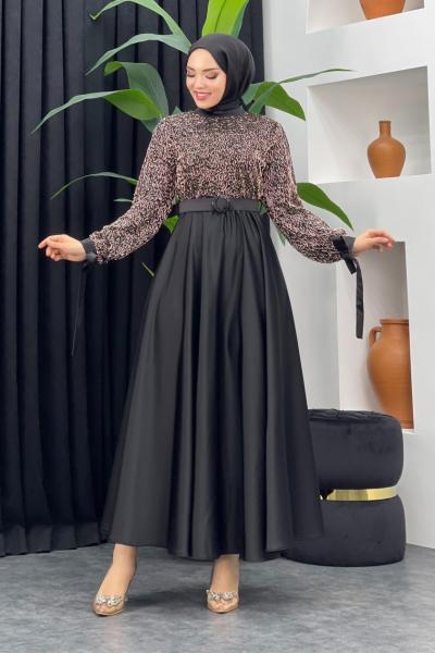 Akay Saten Elbise Siyah