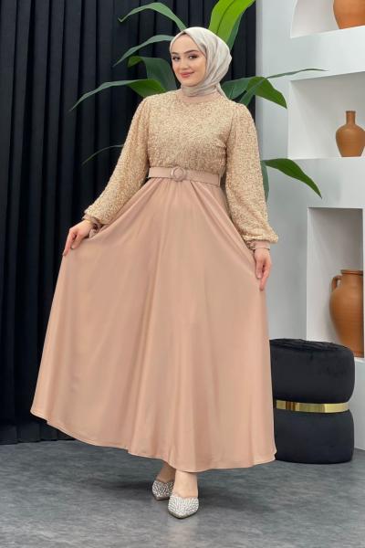 Akay Saten Elbise Taş Rengi