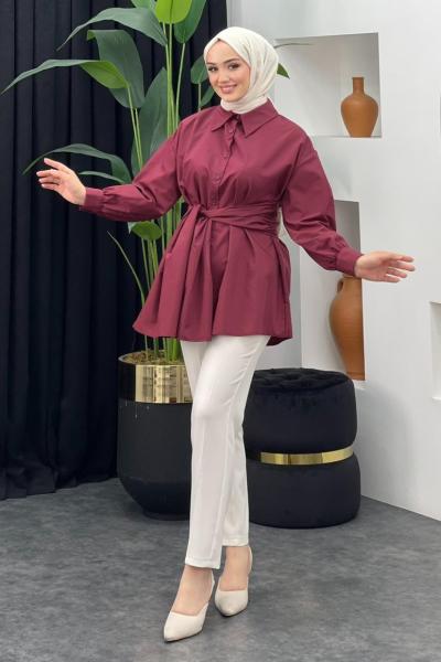 Akım Bağlamalı Gömlek Bordo