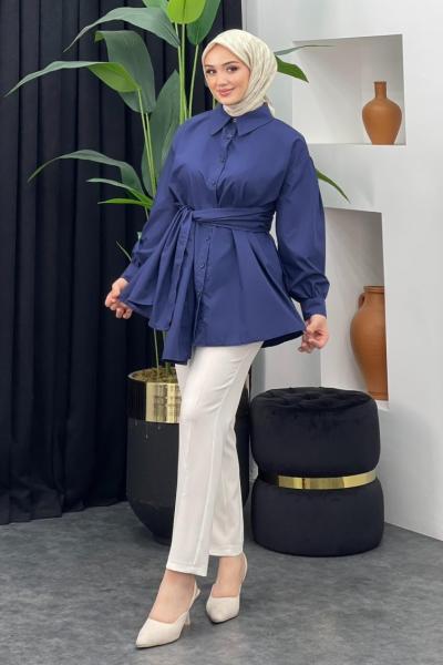 Akım Bağlamalı Gömlek Lacivert