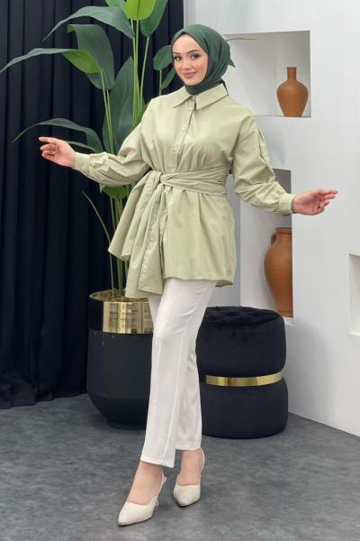 Akım Bağlamalı Gömlek Mint Yeşili