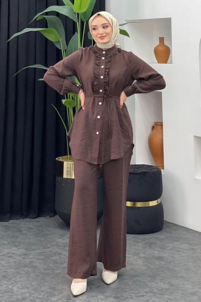 Alçin Pantolonlu Takım Kahverengi