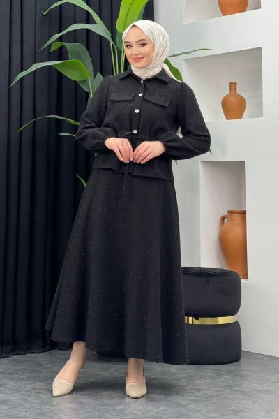 Anka Tüvit Etekli Takım Siyah