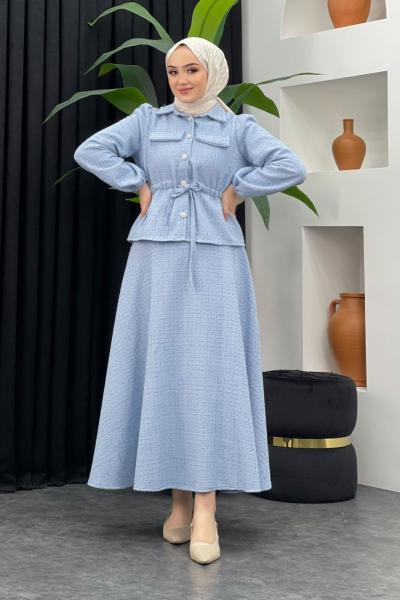 Anka Tüvit Etekli Takım Bebe Mavisi