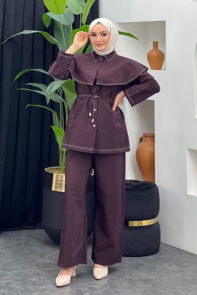 Asuman Pantolonlu Takım Bordo