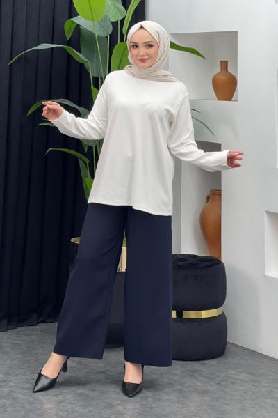 Bağlamalı Bol Paça Pantolon Lacivert