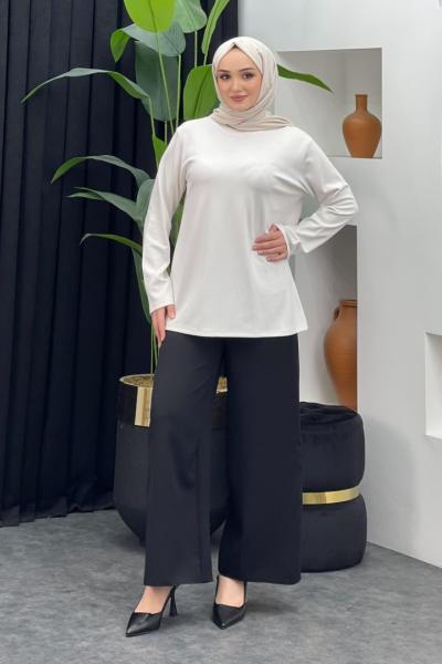 Bağlamalı Bol Paça Pantolon Siyah