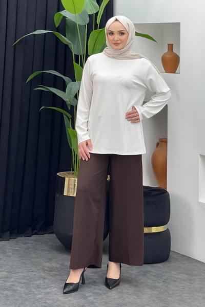 Bağlamalı Bol Paça Pantolon Kahverengi