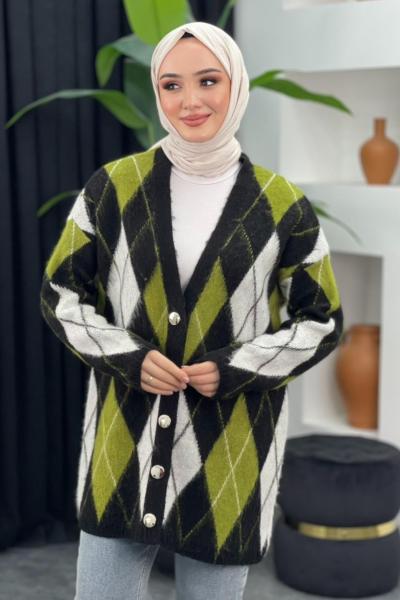 Baklava Desenli Hırka Fıstık Yeşili