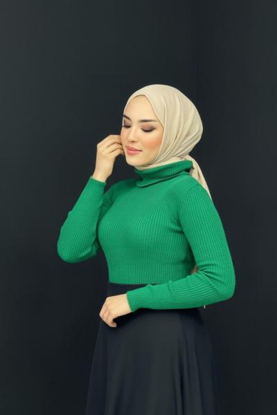 Balıkçı Yaka Triko Kazak Yeşil