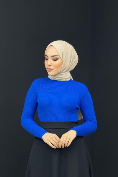 Balıkçı Yaka Triko Kazak Saks Mavisi