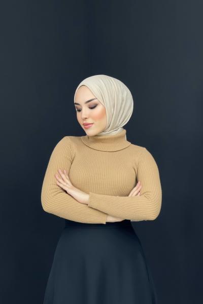 Balıkçı Yaka Triko Kazak Sütlü Kahve