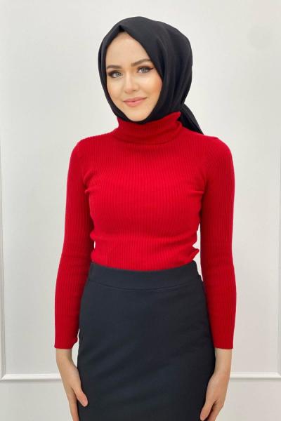 Balıkçı Yaka Triko Kazak Kırmızı