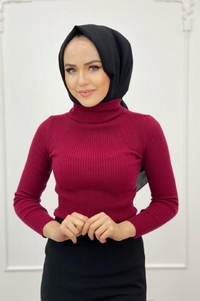 Balıkçı Yaka Triko Kazak Bordo