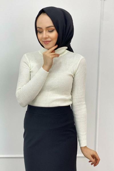 Balıkçı Yaka Triko Kazak Beyaz