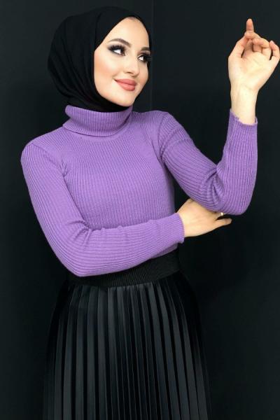 Balıkçı Yaka Triko Kazak Eflatun