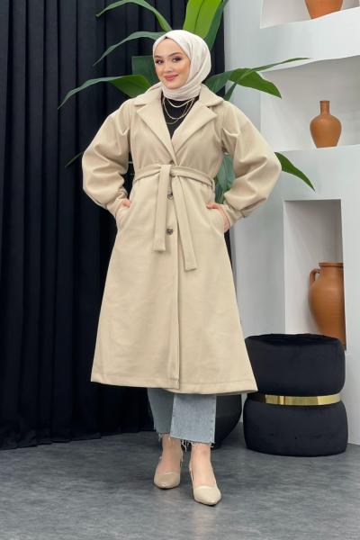 Balon Kol Kaşe Kaban Taş Rengi