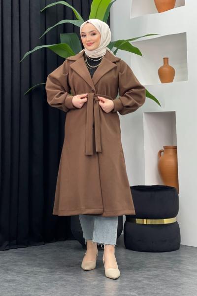 Balon Kol Kaşe Kaban Kahverengi