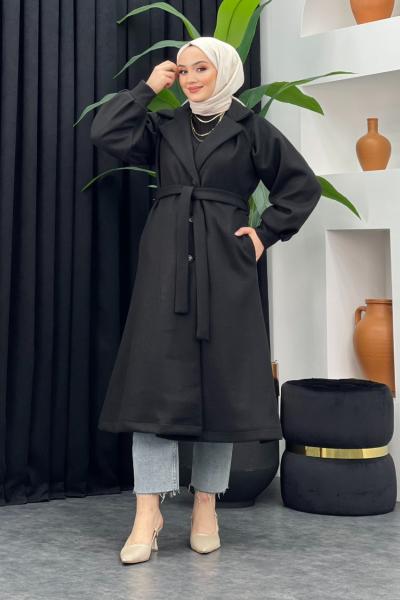 Balon Kol Kaşe Kaban Siyah