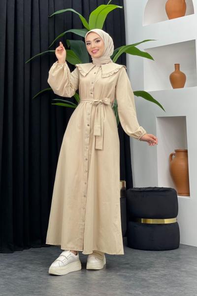 Bebe Yaka Elbise Taş Rengi