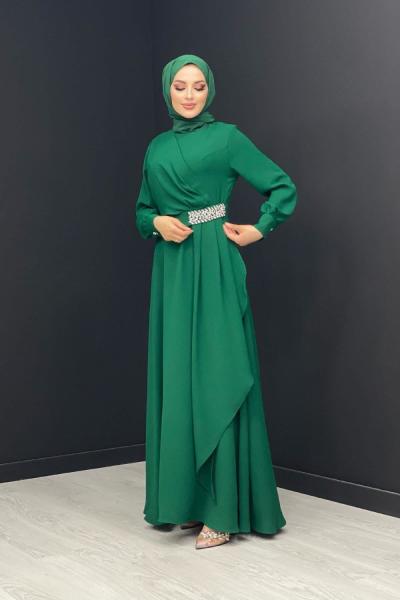 Belden Taş Detaylı Abiye Zümrüt