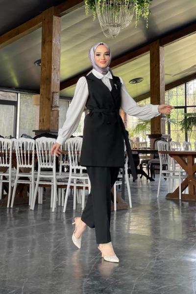 Belgin Yelekli Pantolonlu Takım Siyah