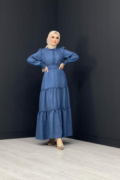 Beli Büzgülü Elbise Bebe Mavisi