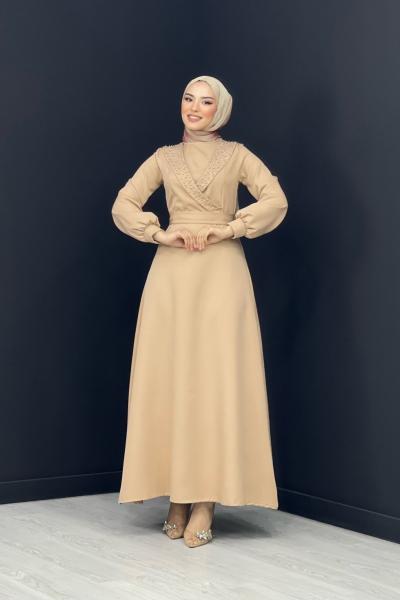 Boncuklu Elbise Sütlü Kahve