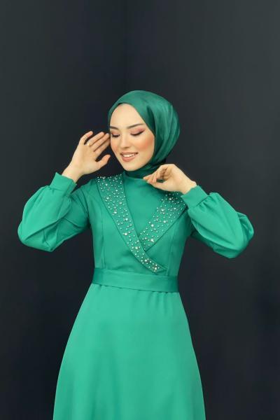 Boncuklu Elbise Yeşil