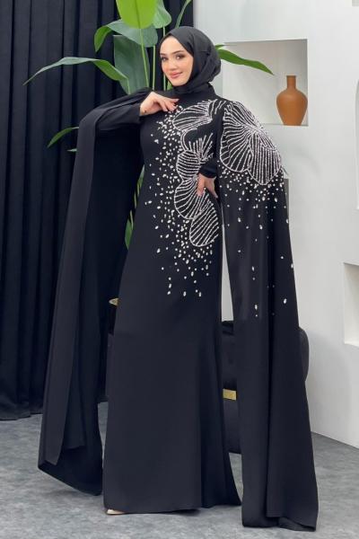 Böre Pelerinli Abiye Siyah