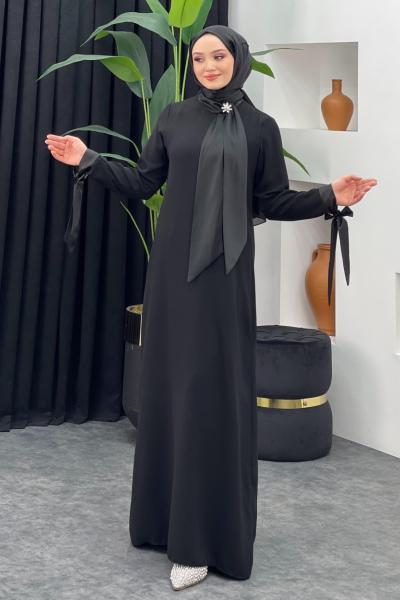 Broş Hediyeli Abiye Siyah