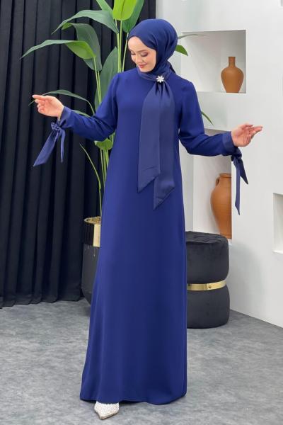 Broş Hediyeli Abiye Lacivert