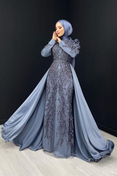 Buket Kuyruklu Abiye Gri