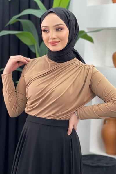 Büzgülü Bluz Camel