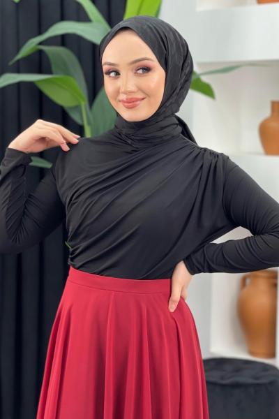 Büzgülü Bluz Siyah
